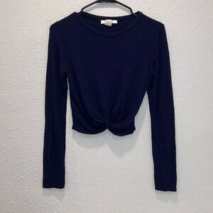 Gaze U.S.A. Long sleeve knot tie navy blue crop top for women